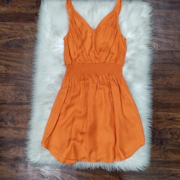 Rebecca Taylor 100% Silk Ruffled Blouson Summer Dress Vibrant Orange Women's 8 - Picture 14 of 15